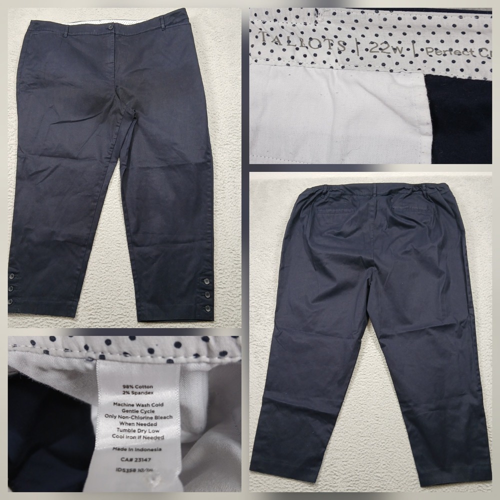 Talbots The Perfect‎ Crop Pants Women's 22W Navy Blue Stretch Button Hem